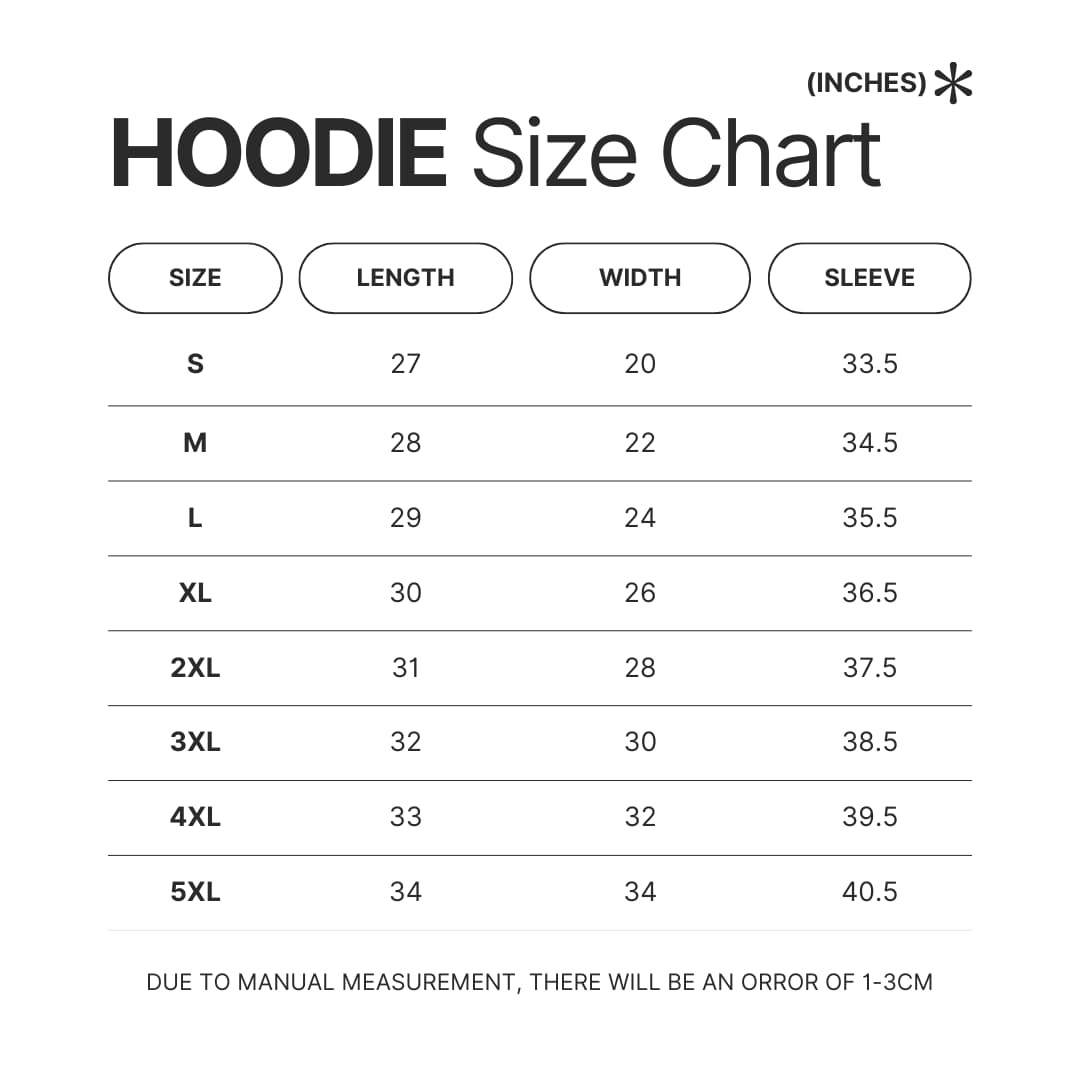 Hoodie Size Chart - Vegeta Shop
