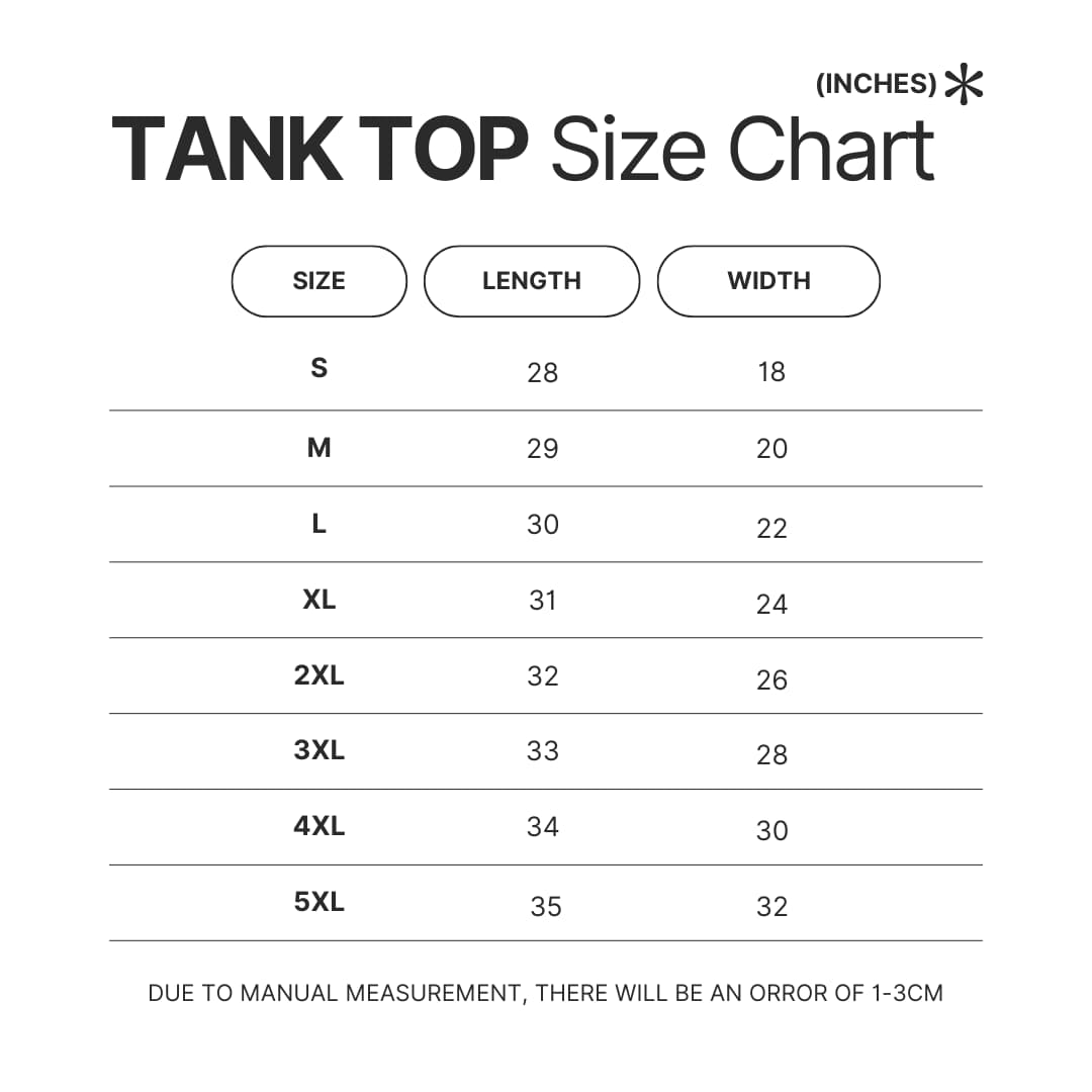 Tank Top Size Chart - Vegeta Shop